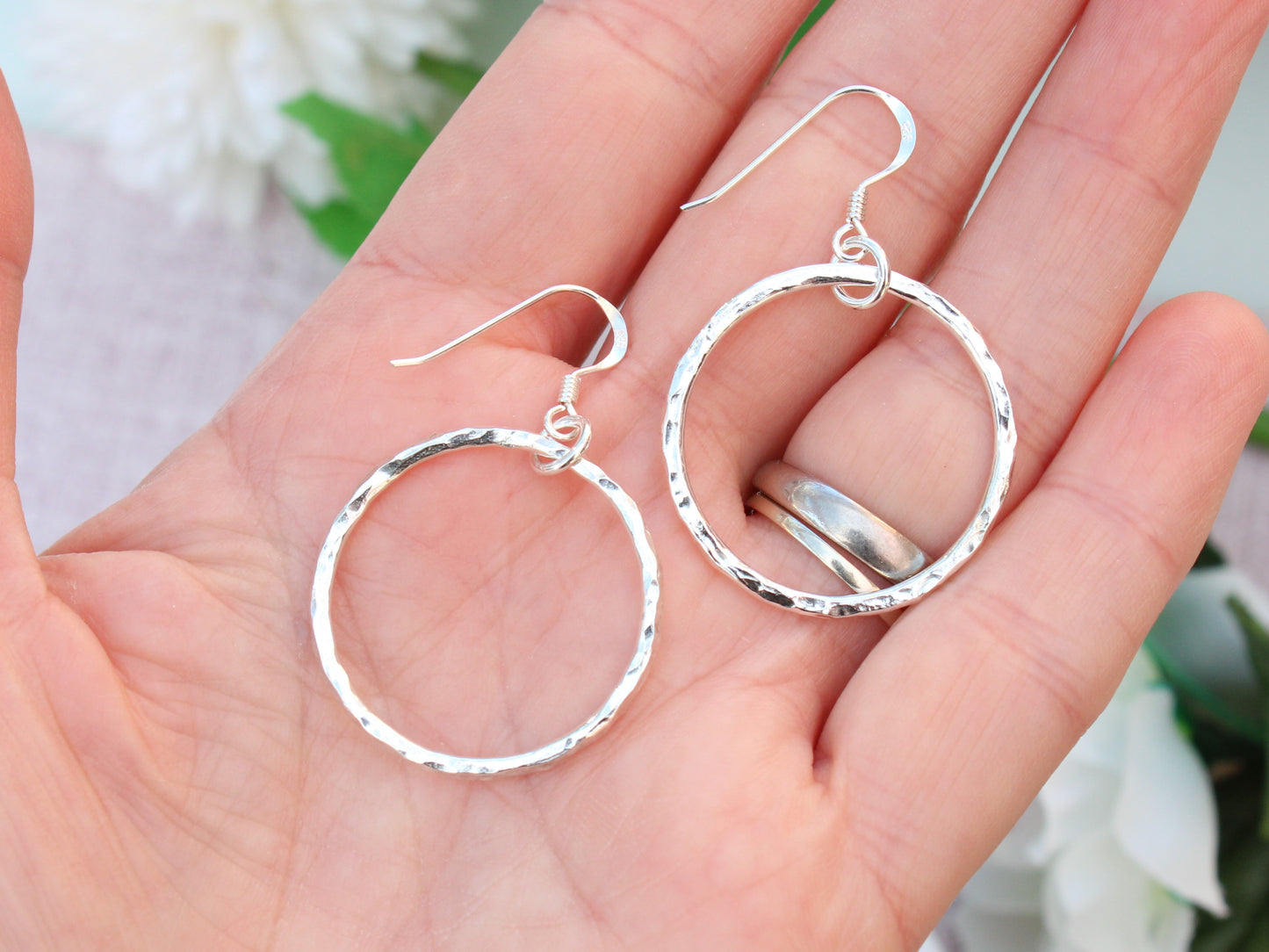 Handmade recycled sterling silver hoop earrings.