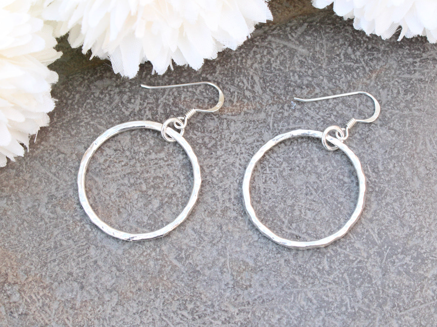 Handmade recycled sterling silver hoop earrings.