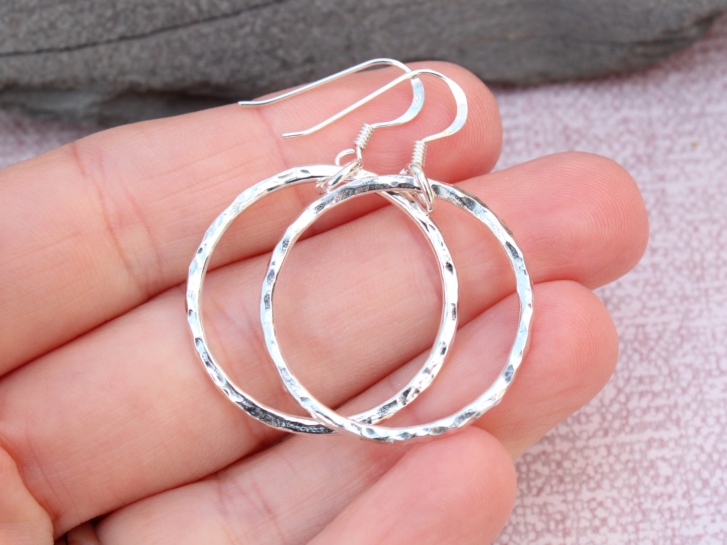 Handmade recycled sterling silver hoop earrings.
