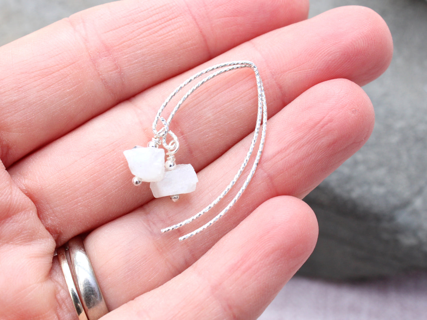 Raw moonstone earrings in sterling silver.