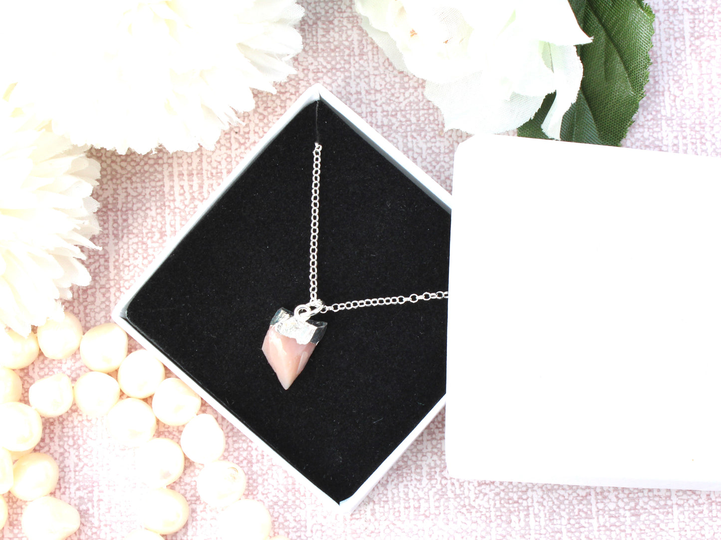 October birthstone necklace. Pink opal necklace.