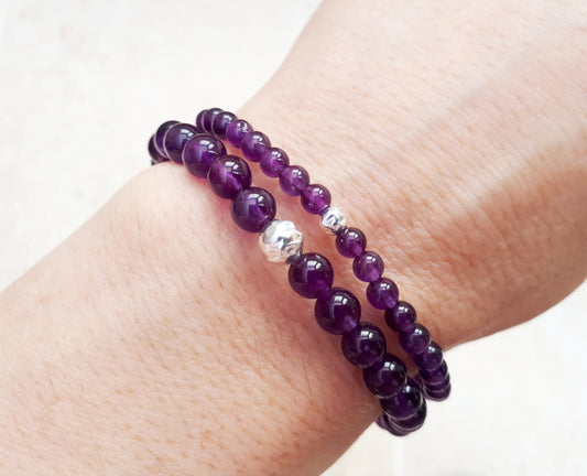 amethyst bead bracelet with silver bead