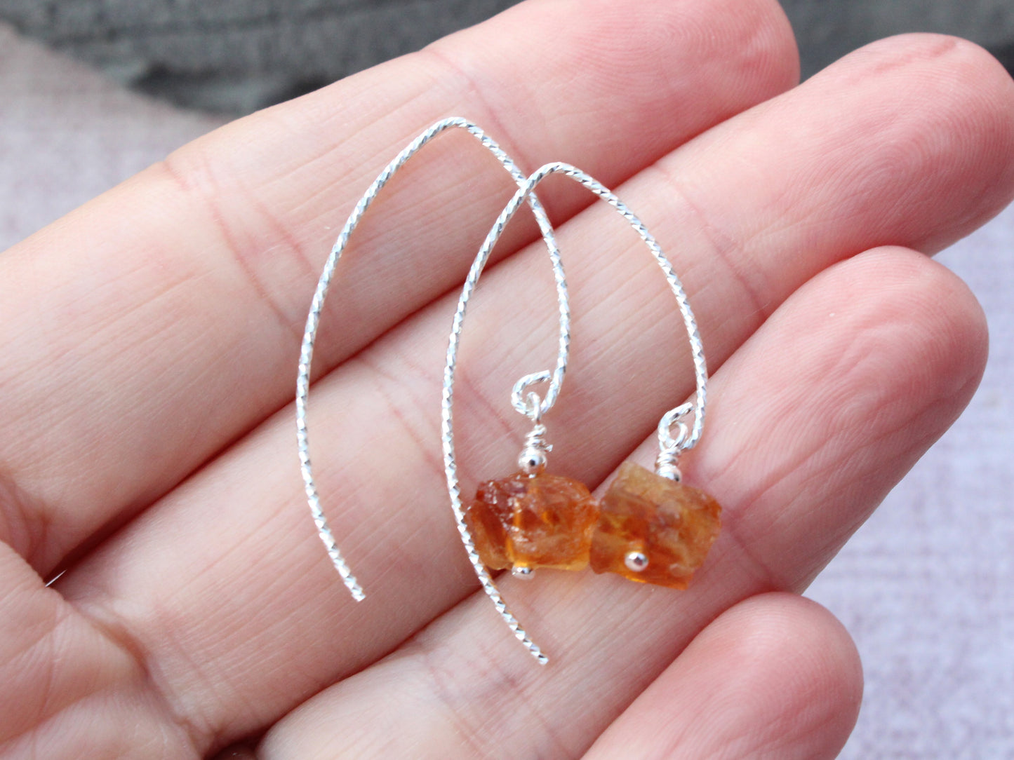 Raw citrine earrings in sterling silver.