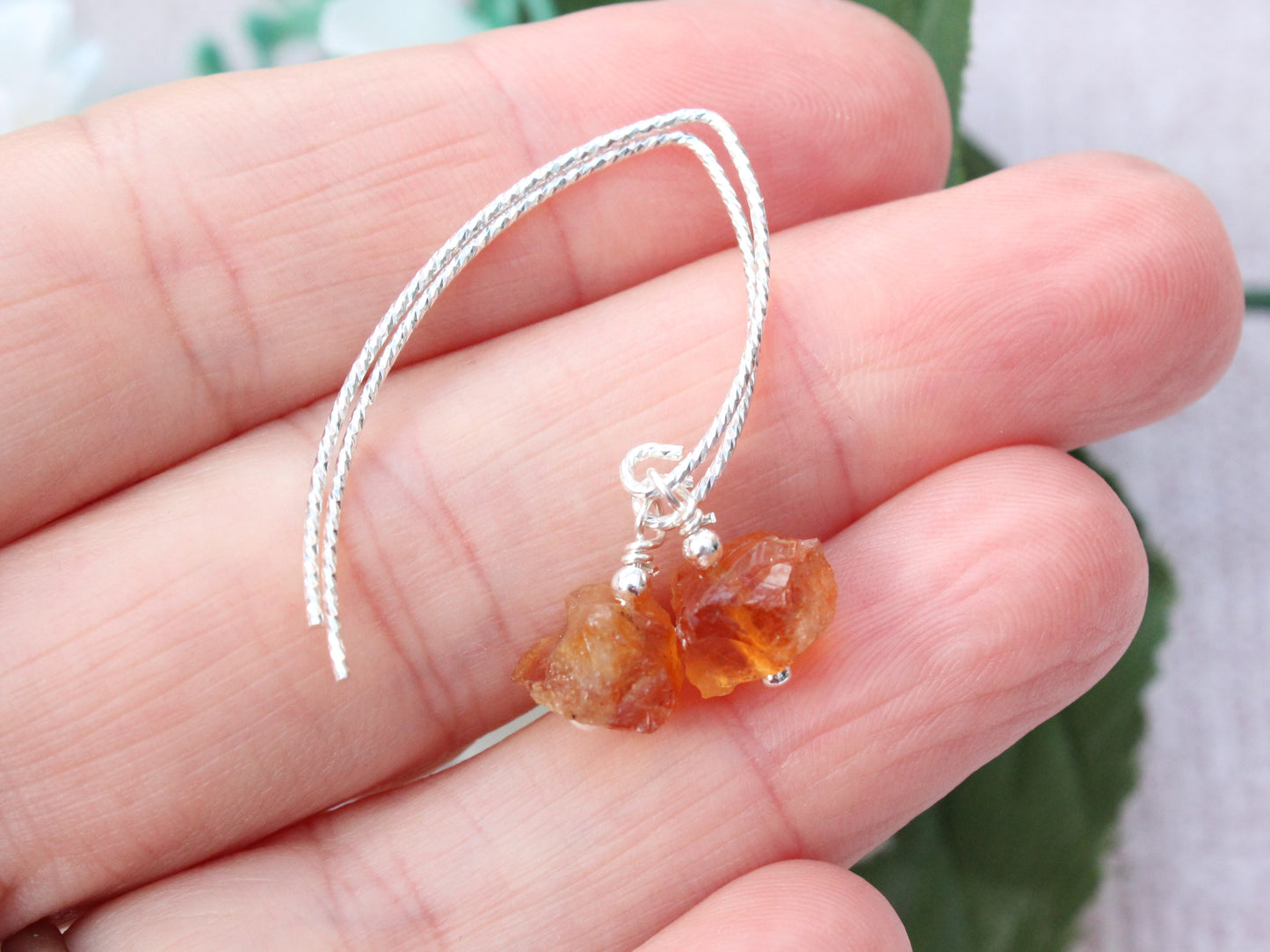 Raw citrine earrings in sterling silver.