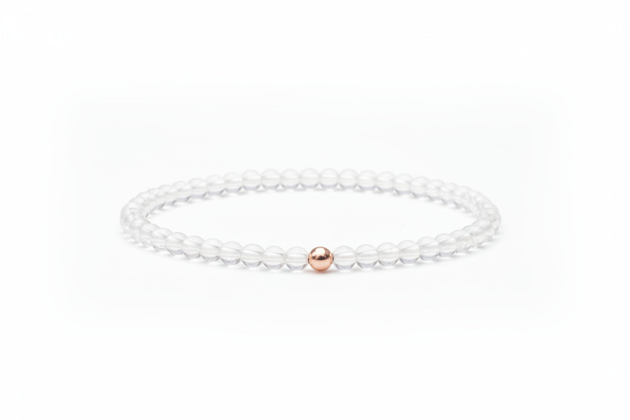 Crystal Quartz Bracelet – April Birthstone  Bead Bracelet with Gold Filled Accent