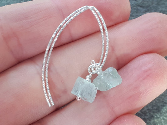 raw aquamarine earrings in sterling silver