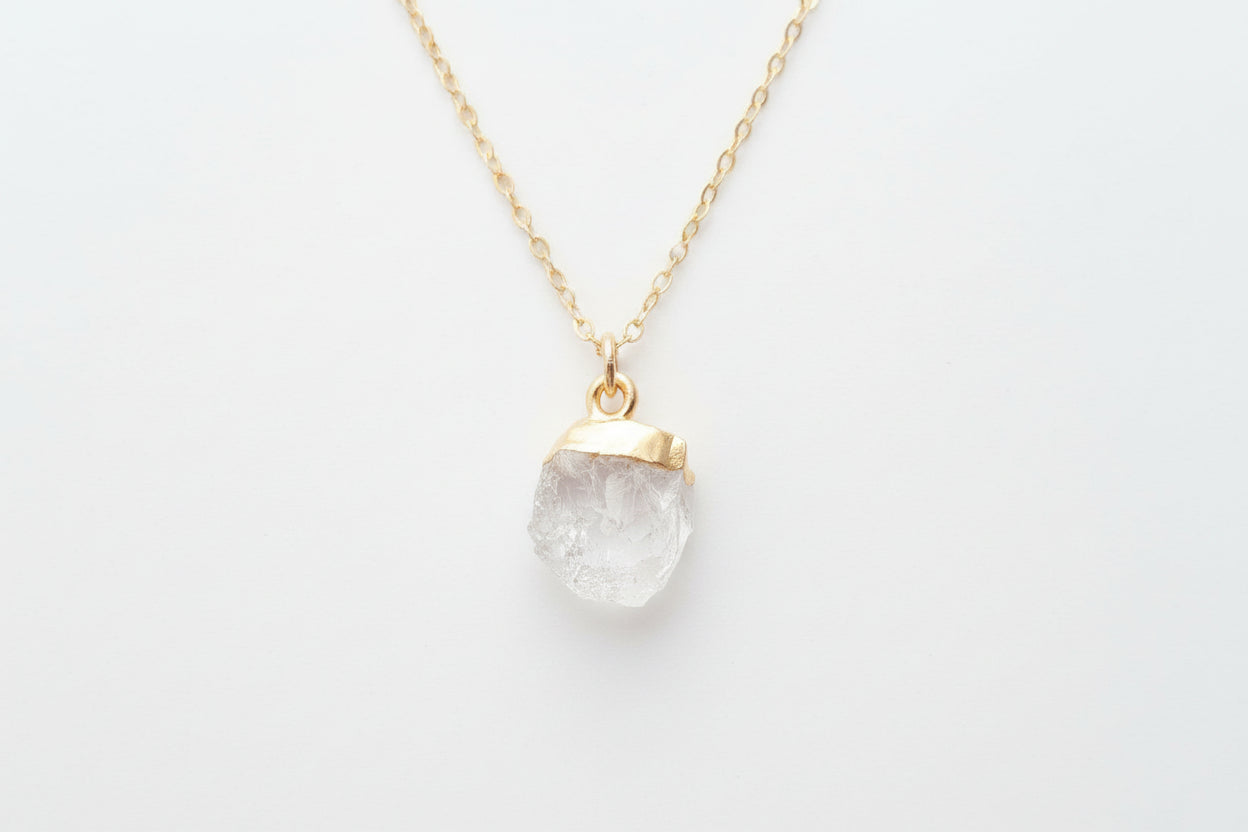 Raw Crystal Quartz Necklace – April Birthstone Gold Pendant on Gold Filled Chain